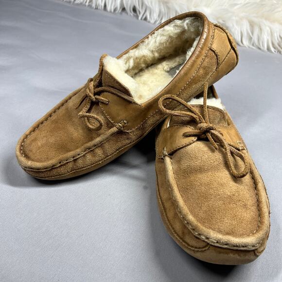 UGG Australia Byron Moccasin Men's Size 10  Sheepskin Slippers 5102 Chestnut - Picture 10 of 14